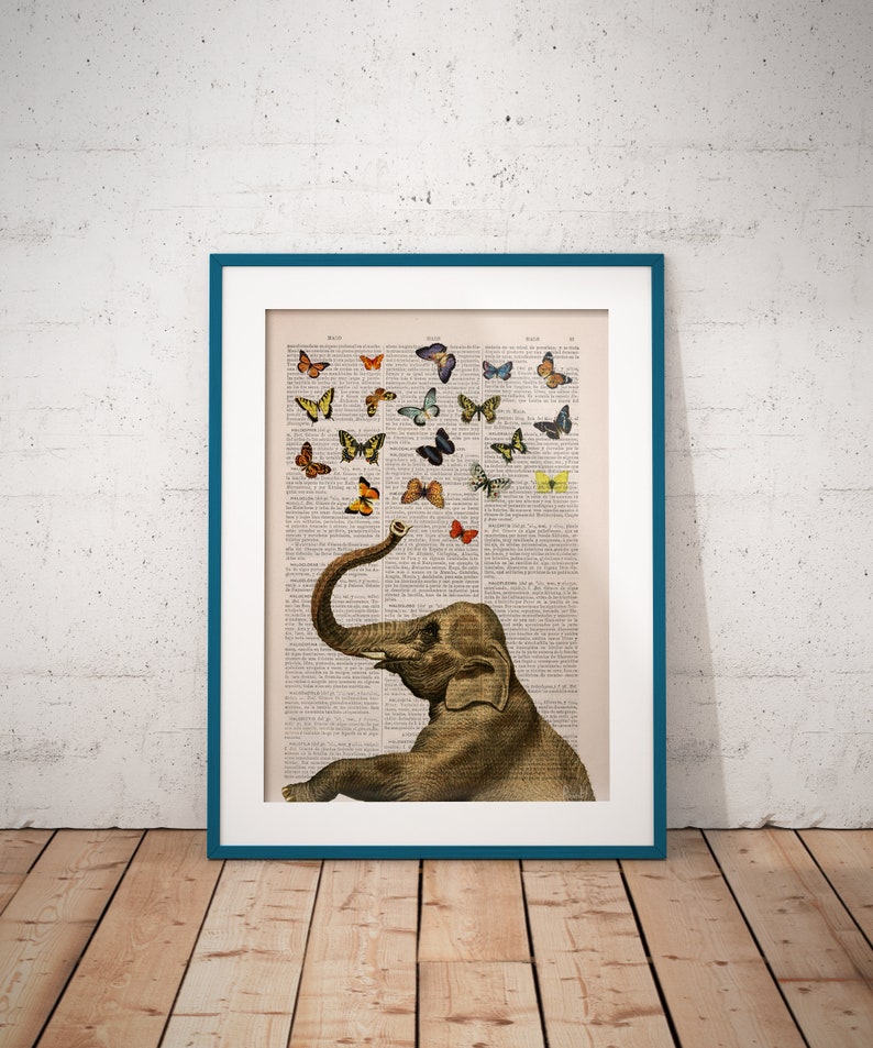 Unique Wall Art Elephant Butterfly Print Nursery Wall Art Elephant Wall Art Baby Shower Gift ANI088 image 4