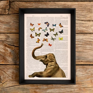 Unique Wall Art Elephant Butterfly Print Nursery Wall Art Elephant Wall Art Baby Shower Gift ANI088 image 1