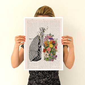 Yoga Art, Lungs with Flowers, Medical Art, Stop Smoking Inspirational Print, Wall Art, Print, Doctor gift, SKA139 A3 Poster 11.7x16.5 inches