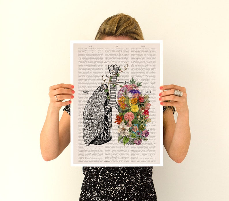 Yoga Art, Lungs with Flowers, Medical Art, Stop Smoking Inspirational Print, Wall Art, Print, Doctor gift, SKA139 A3 Poster 11.7x16.5 inches