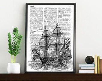 Gift for him, Book Print Old ship print Dictionary Encyclopedia Page Book print Vintage Ship Print, Wall decor, Art print, SEA011