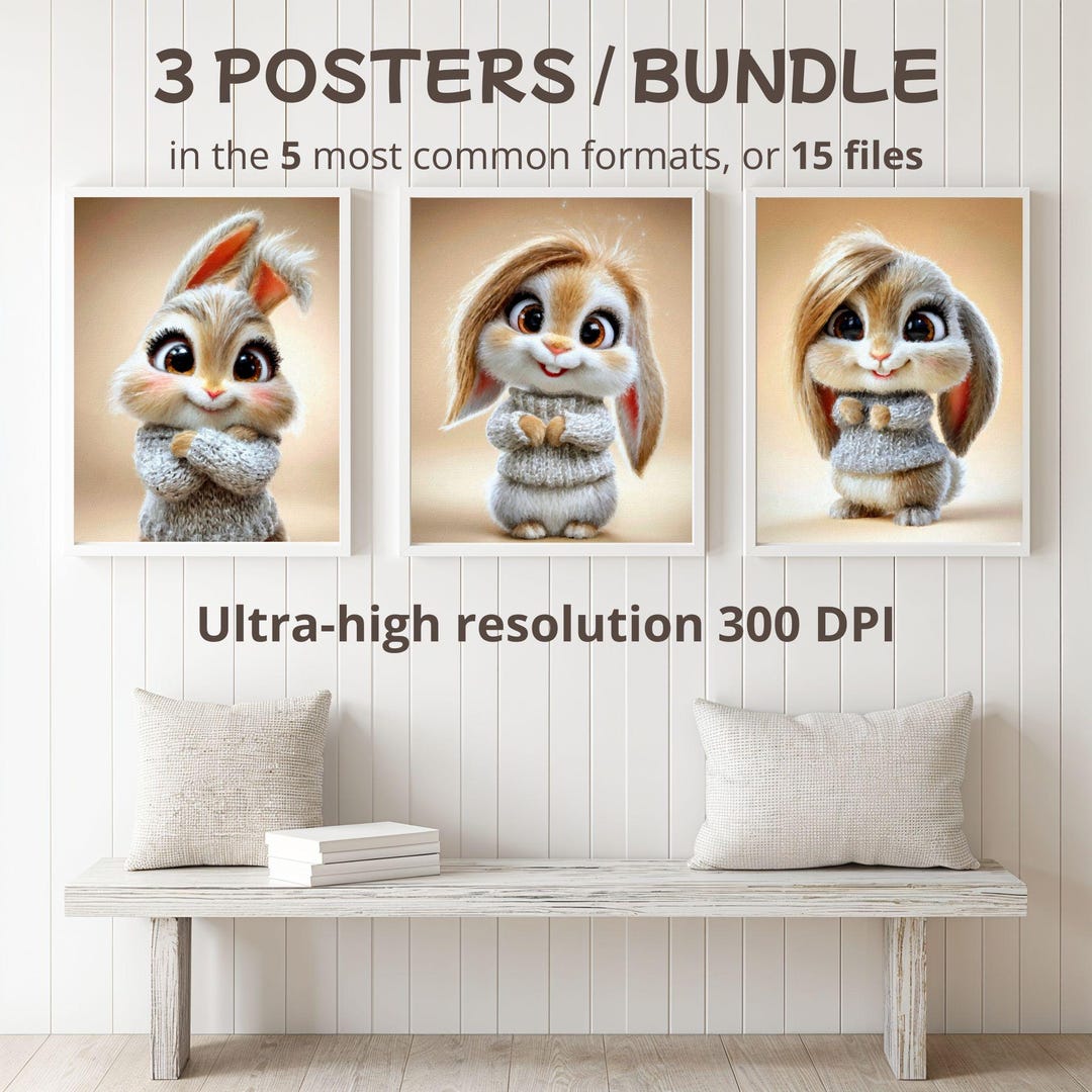 Baby Bunny Art Print, Nursery Wall Decor, Fluffy Rabbit Painting ...