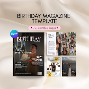 Bearbeitbare Geburtstag-Magazin-Vorlage: Personalisiertes Canva-Geschenk (A4 Digital Download, 72 Seiten)