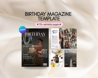 Bearbeitbare Geburtstag-Magazin-Vorlage: Personalisiertes Canva-Geschenk (A4 Digital Download, 72 Seiten)