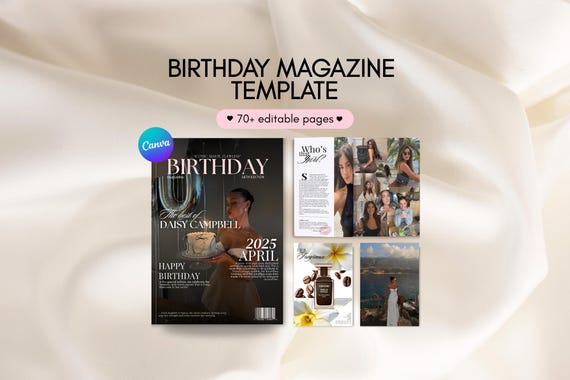 Editable Birthday Magazine Template: Personalized Canva Gift (A4 Digital Download, 72 Pages)