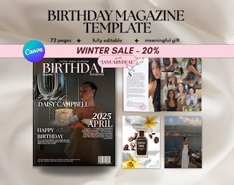 Editable Birthday Magazine Template: Personalized Canva Gift (A4 Digital Download, 72 Pages)