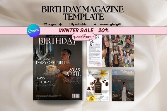 Editable Birthday Magazine Template: Personalized Canva Gift (A4 Digital Download, 72 Pages)
