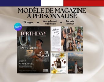 Modèle de magazine d'anniversaire personnalisé : conception sur toile de 72 pages (téléchargement numérique)