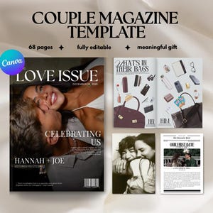 編集可能なカップル向け雑誌テンプレート：パーソナライズされたCanvaギフト（A4デジタルダウンロード、68ページ）