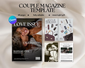 Editable Couple Magazine Template: Personalized Canva Gift (A4 Digital Download, 68 Pages)