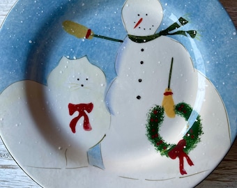Vintage Oneida Snow Family Salad Plate, Winter Christmas Decor (8 1/4")