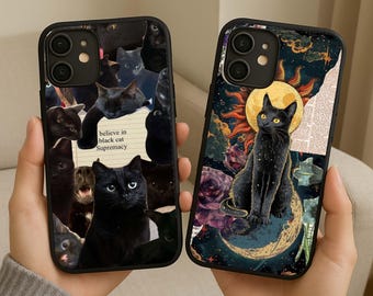 Black Cat Aesthetic Phone Case - Handmade Rubber/Silicone Cover