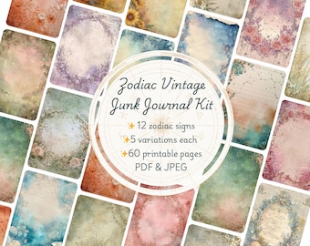 Sternzeichen Junk Journal Kit: Vintage Astrologie Ephemera (PDF & JPEG)