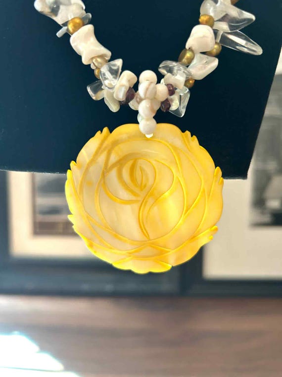 Handcrafted Yellow Floral Statement Necklace (199… - image 1