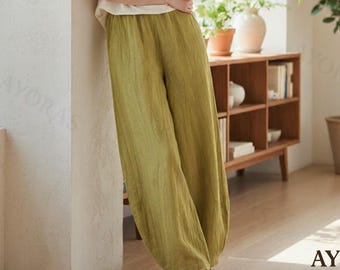 Linen Cotton Wide Leg Pants | Loose Harem Trousers | Women’s Maxi Boho Pants