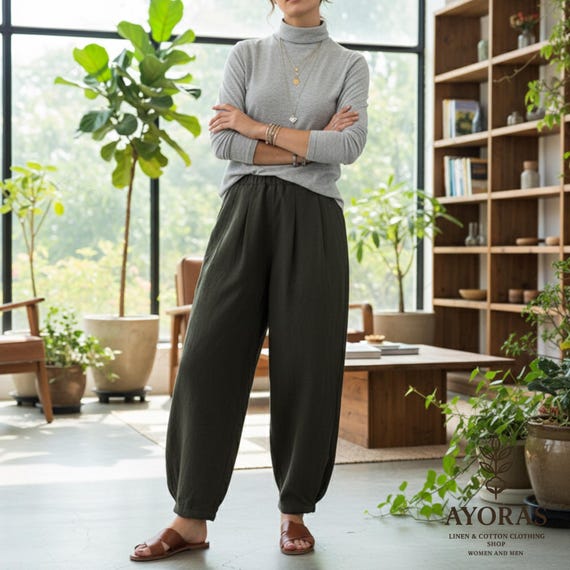 Loose Fit Wide Leg Trousers for Women Vintage Style Winter Pants