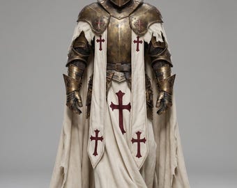 Handmade Templar Knight Armor Costume Full Body Medieval Crusader Plate Armor with Tunic and Cape - Fantasy Cosplay  Historical Reenactment
