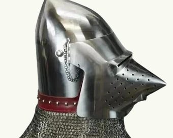 Medieval Knight Bascinet Helmet with Chainmail Aventail, Battle Ready Steel Armor, SCA LARP Combat Helmet, Reenactment Gift for Him