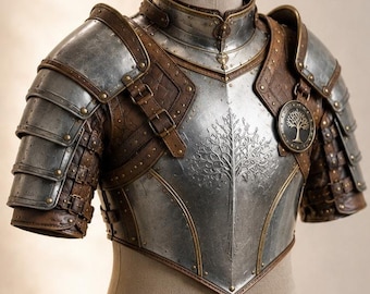 Gondor armor, White Tree pauldron, fantasy shoulder armor, ranger cosplay, steel pauldrons, medieval leather straps, knight shoulder guards