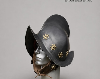 Spanish Morion Boat Helmet 18G Steel Conquistador Armor | Wearable Leather Liner Headpiece, Nautical Explorer Decor