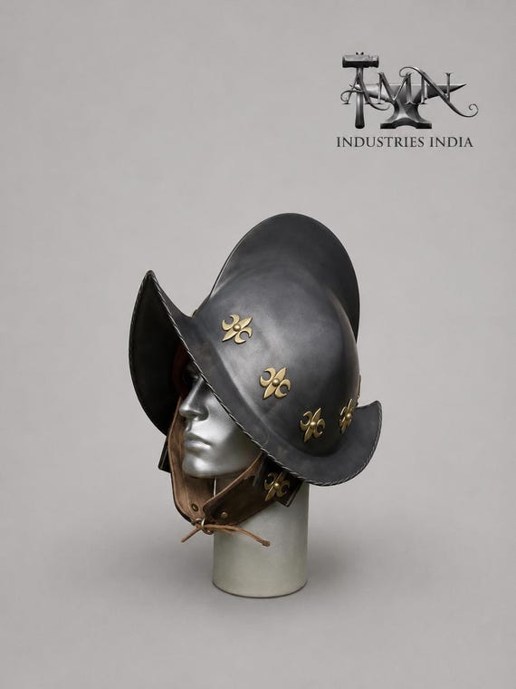 Spanish Morion Boat Helmet 18G Steel Conquistador Armor | Wearable Leather Liner Headpiece, Nautical Explorer Decor