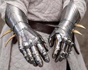 Stainless Steel Medieval Gothic Gauntlets, Knight Armor Gloves, SCA LARP Combat Gear, Handcrafted Silver Warrior Hand Protection