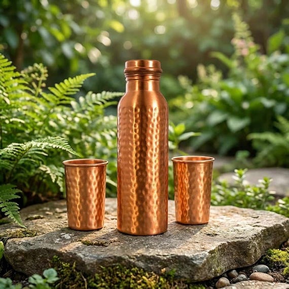 Handmade Hammered Copper Water Bottle - Ayurvedic Wellness, 1 Liter