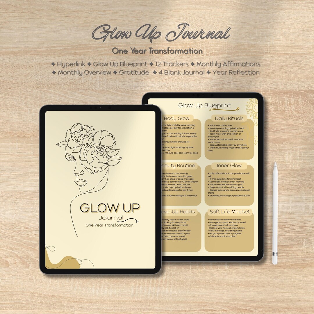 Glow up Journal | Hyperlinked Digital Planner for Self-transformation ...