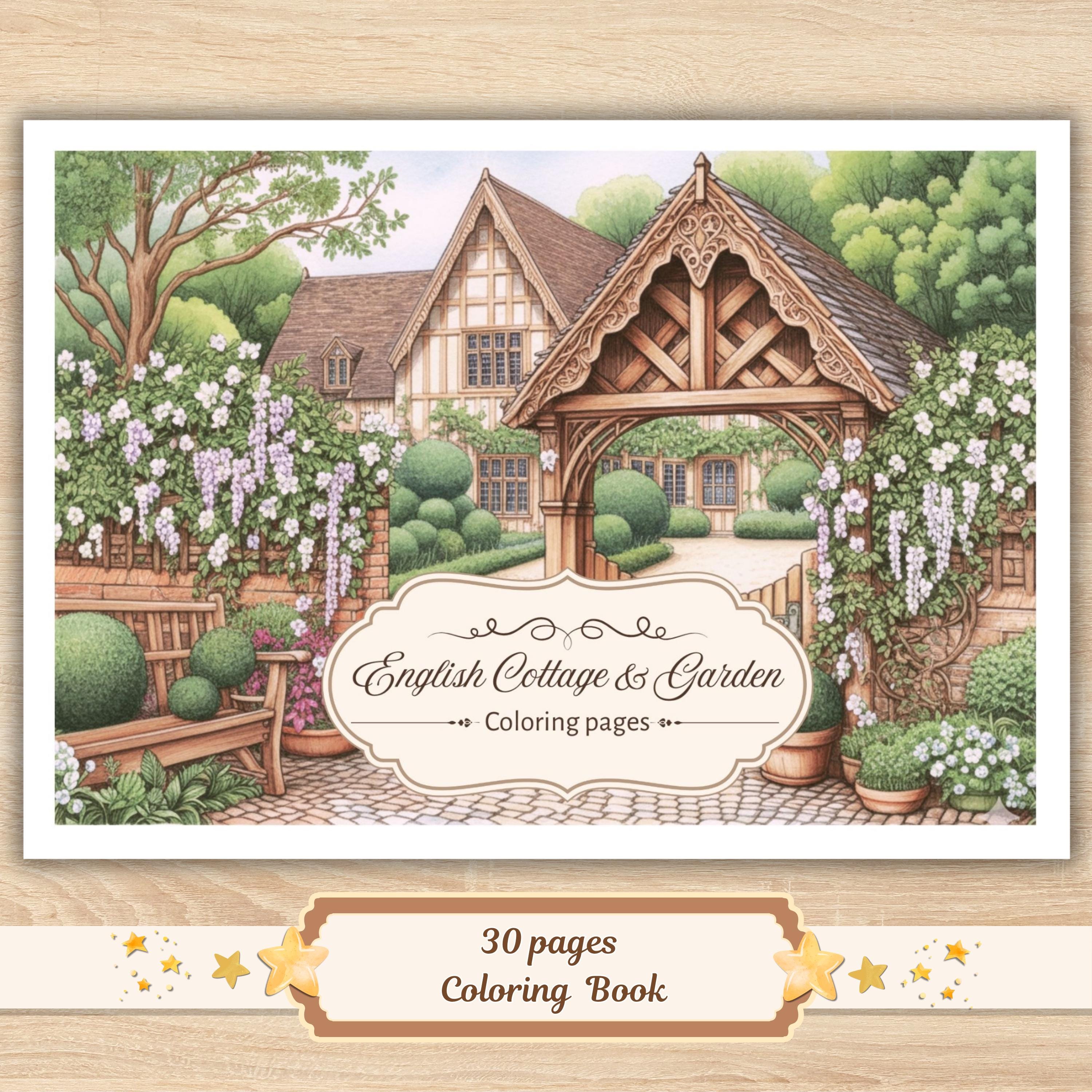 English Cottage & Garden Coloring Book, 30 Printable Pages, Instant…