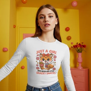 Just a Girl Who Needs Her Little Snacky Snacks - Kawaii Fox Digital Design PNG - Cute Cartoon Boba Tea Donut Fries Sublimation Graphic