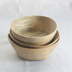 Handmade Unfinished Wood Bowl Set: Rustic Farmhouse Decor, Natural Grain