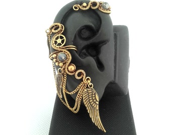 Steampunk oor manchet wrap geen piercing-gevleugelde kraakbeen oorbellen-edelsteen sieraden