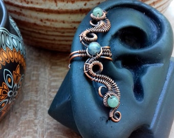 Copper Ear Cuff With Gemstones Green Aventurine Pick Your Stone Fake helix piercing