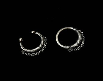 16 ga of nep septum - Sterling zilveren neuspiercing - Septum piercing met ketting - 925 zilver - Plain Silver Collection