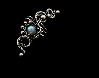 Sterling zilveren oor manchet - bloem kraakbeen oorbellen - bruids Gemstone Earring - Victoriaanse collectie