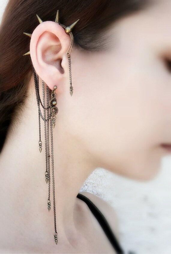 Spike Ear Cuff Wrap Cuff Chain Earrings Ear Cuff Spike Etsy