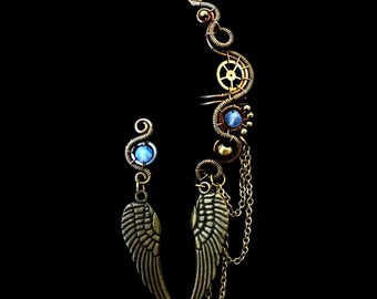 Wing Ear Cuff Set - Fake Cartilage Earring - Feather Ear Cuff - Steampunk Gear - Bohemian Style - Designer Earrings - Steampunk Collection