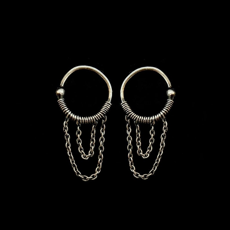 Lobe Earrings Cartilage Chain Earrings Helix Piercing Hoop Earrings Sterling Silver Earrings 925 Silver Plain Silver Collection