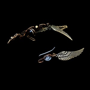 Wing Ear Cuff Set Fake Cartilage Earring Feather Ear Cuff Steampunk Gear Bohemian Style Designer Earrings Steampunk Collection image 2