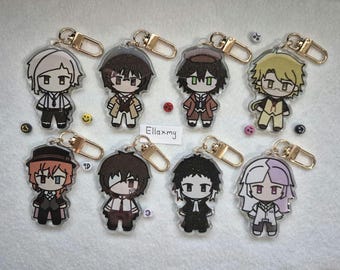 Bungo Stray Dogs Glitter Epoxy Acrylic Keychains with Gold Clasp
