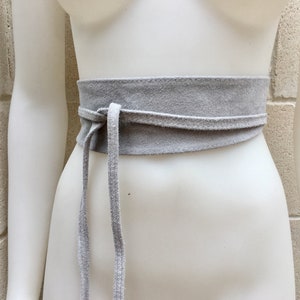 Gray suede OBI belt, SASH in natural soft suede,waist belt,soft leather belt, GREY sash, obi, boho belt, bohemian sash, boho beige belt image 1