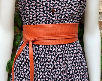 Orange Vegan Leather Belt Strap Reversible 38 Mm With Hole  display picture 1