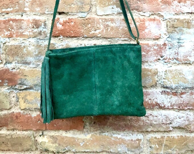 Suede Leather Bag in DARK Green.cross Body Bag Boho Shoulder Etsy