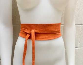 Orange Vegan Leather Belt Strap Reversible 38 Mm With Hole  display picture 2