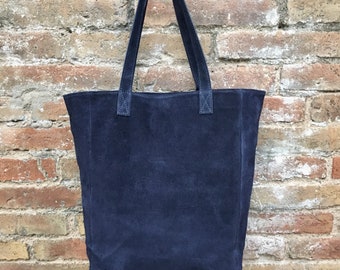 blue suede tote bag