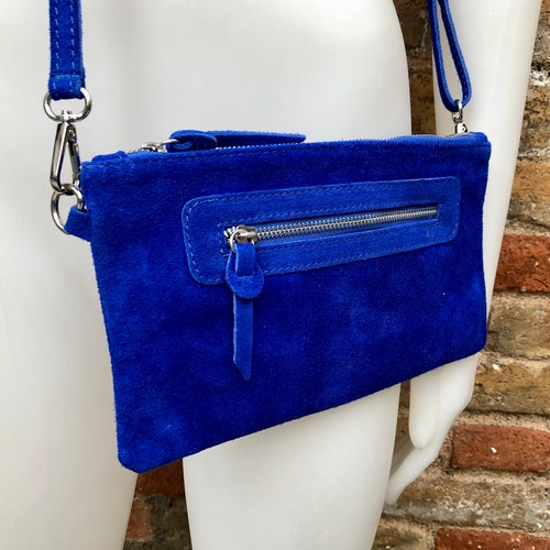 Fringes Bag Genuine Leather Crossbody Blue Suede Purse Boho Etsy