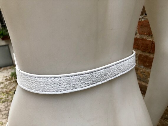 Leather 80s Style Obi Belt . Wrap Belt in WHITE. Waist Belt  display picture 1