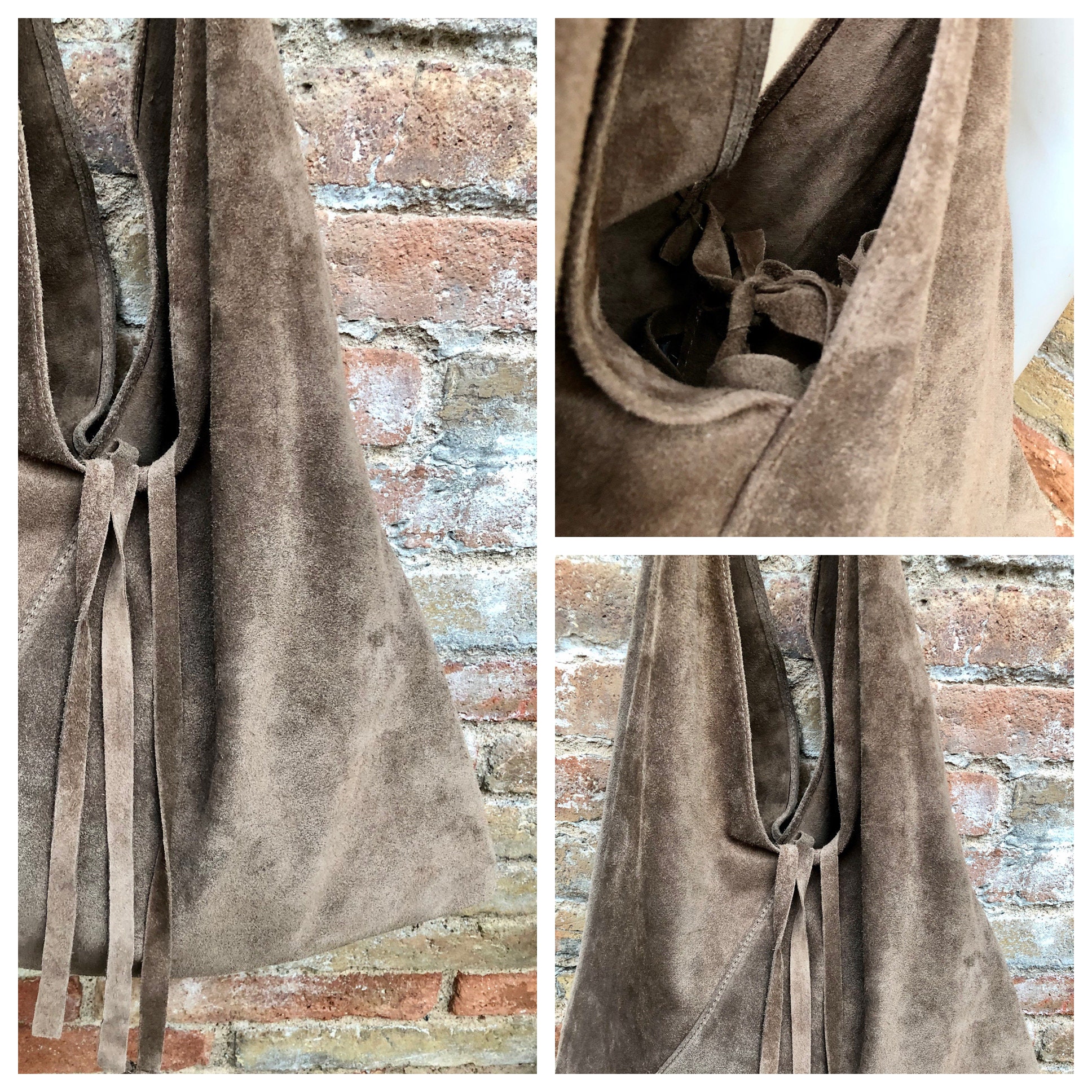 BOHO suede leather bag in light camel BROWN. Soft genuine leather bag –  Handmade suede bags by Good Times Barcelona