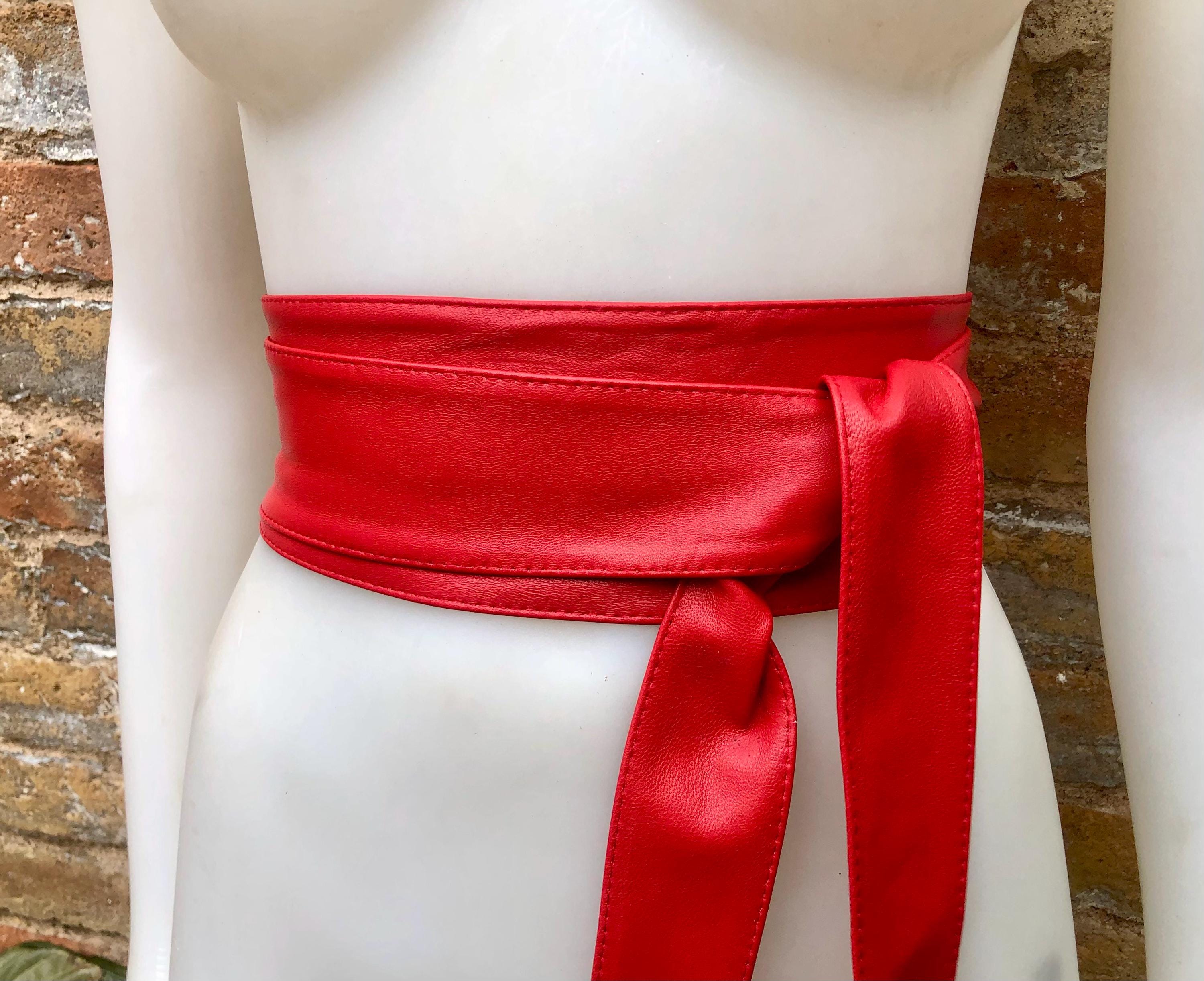 80s DESIGN GUILD RED SILK TAFFETA OBI SASH BELT LUXURY ASIAN INSPIRED 107\