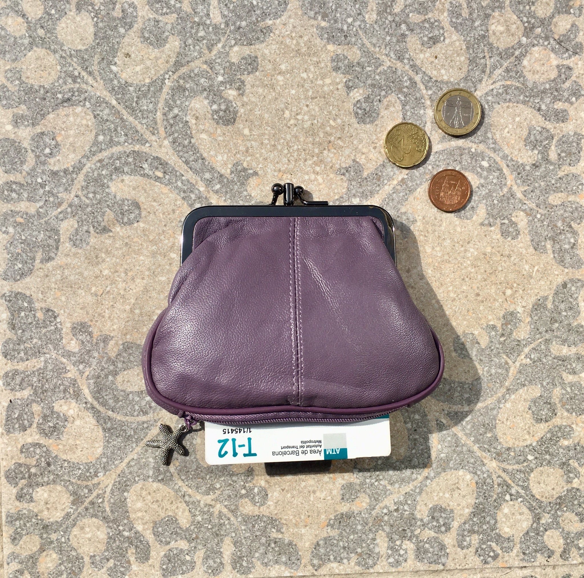 Kiss lock wallet in PURPLE genuine leather. Small vintage Etsy